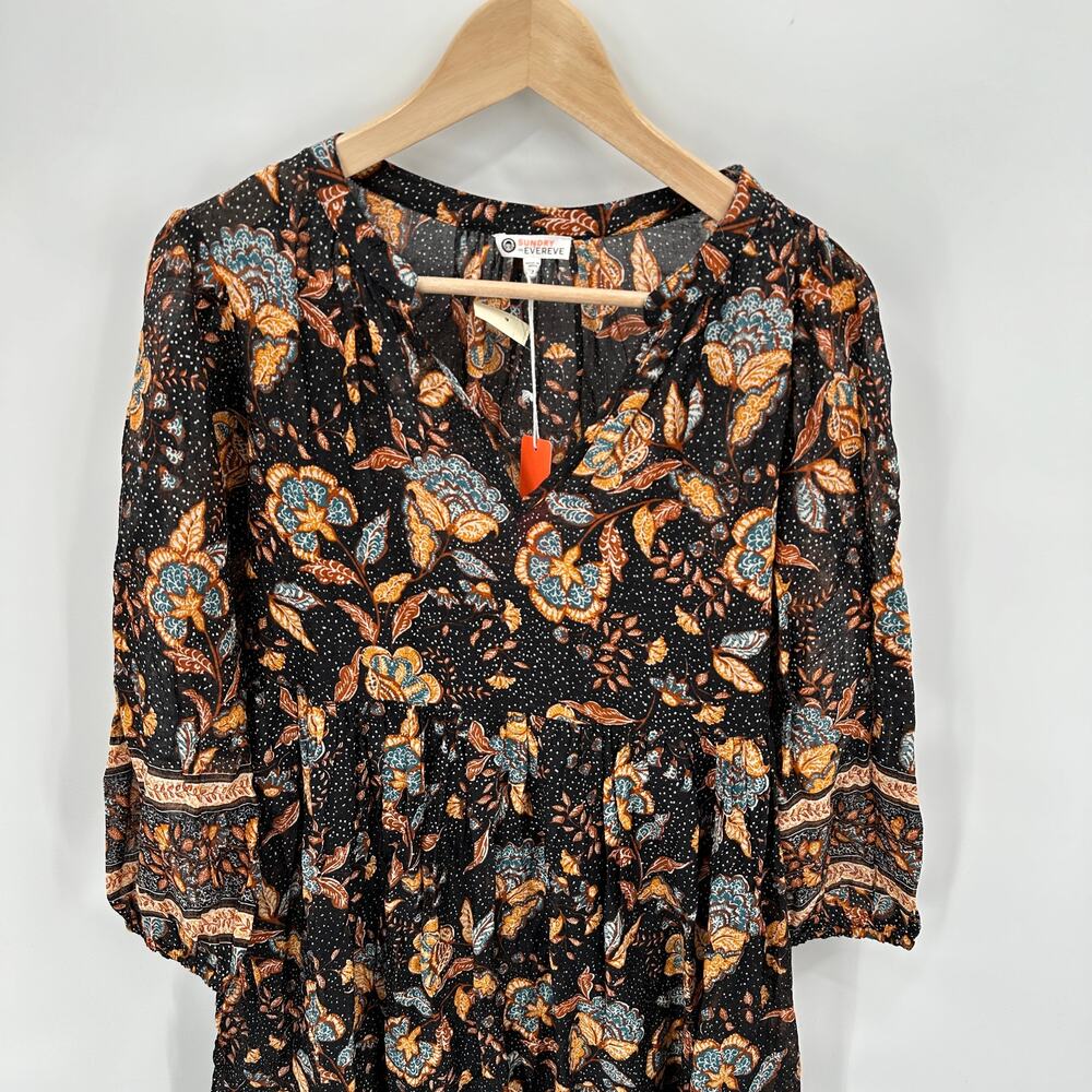 Sundry for Evereve NWT Felicity Floral 100% Cotton V Neck Midi Dress // S - Picture 5 of 13